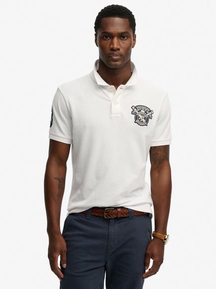 Superdry Cotton Regular Fit Short Sleeve Crest Polo Shirt, Optic, Optic