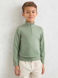 Reiss Kids' Blackhall Half-Zip Funnel Neck Wool Jumper, Light Sage