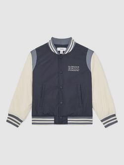 Reiss Kids' Roy Colour Block Bomber Jacket, Navy - view 2, Navy