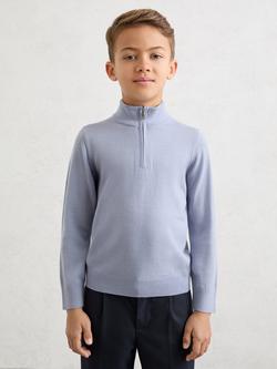 Reiss Kids' Blackhall Half-Zip Funnel Neck Wool Jumper, Sky