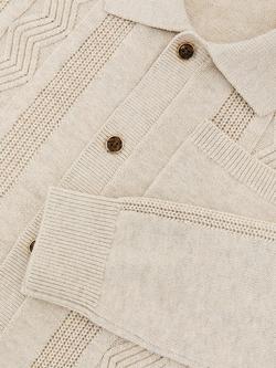 Reiss Kids' Tumnus Stitch Detail Polo Collar Cardigan, Oatmeal - view 2, Oatmeal