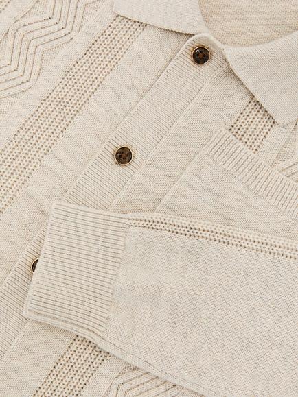 Reiss Kids' Tumnus Stitch Detail Polo Collar Cardigan, Oatmeal - view 2, Oatmeal