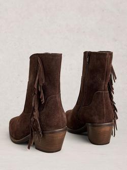 White Stuff Cherry Suede Fringe Western Ankle Boots, Dark Brown - view 2, Dark Brown