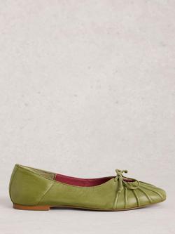 White Stuff Leather Lace Detail Ballerina Pumps, Green, Green