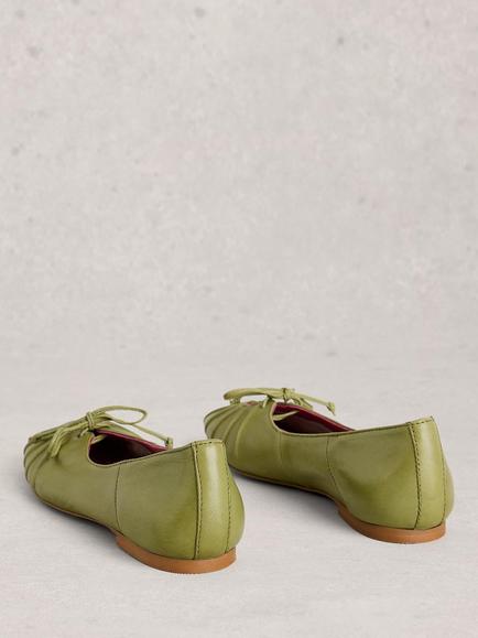 White Stuff Leather Lace Detail Ballerina Pumps, Green - view 2, Green