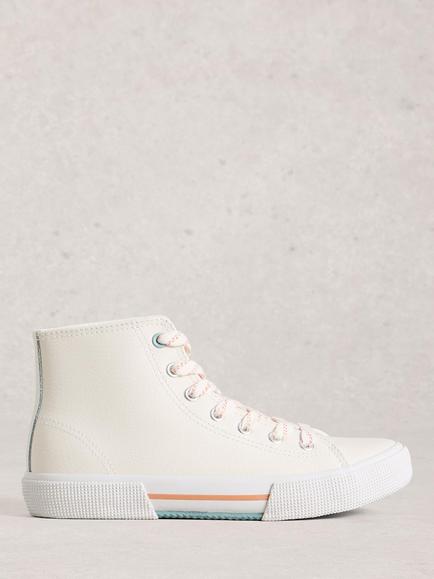 White Stuff Pippa Hi Top Leather Trainers, White, White