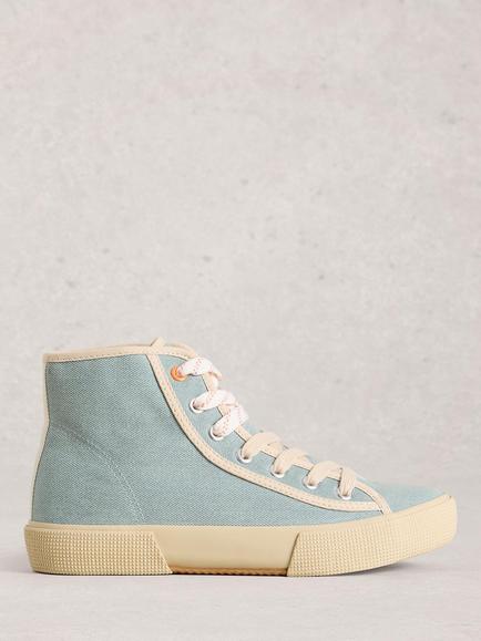 White Stuff Pippa Hi-Top Canvas Trainers, Blue, Blue