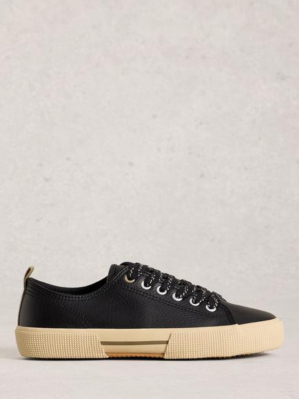 White Stuff Pippa Leather Trainers, Black, Black