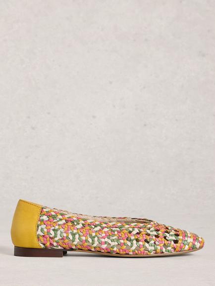White Stuff Winnie Ballerina Pumps, Yellow/Multi