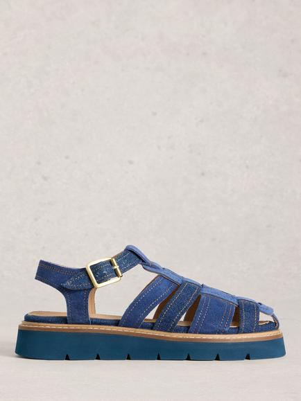 White Stuff Chunky Suede Fisherman Strap Sandals, Denim, Denim