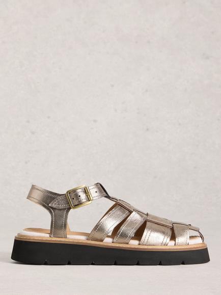 White Stuff Chunky Leather Fisherman Strap Sandals, Pewter, Pewter