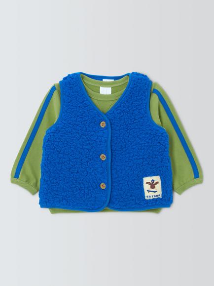 John Lewis Baby Sweater & Gilet Set, Green/Blue, Green/Blue