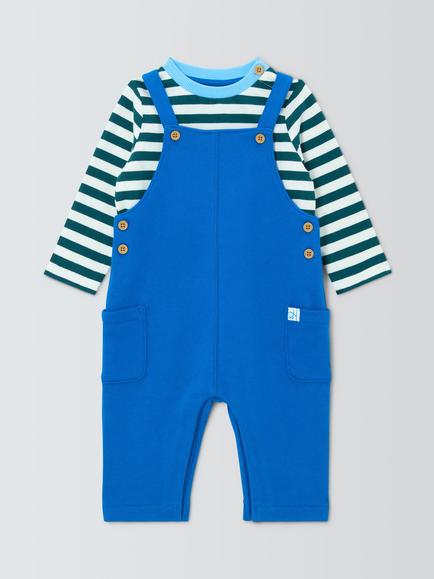John Lewis Baby Jersey Dungarees & Top Set, Blue, Blue