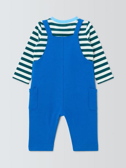 John Lewis Baby Jersey Dungarees & Top Set, Blue - view 2, Blue