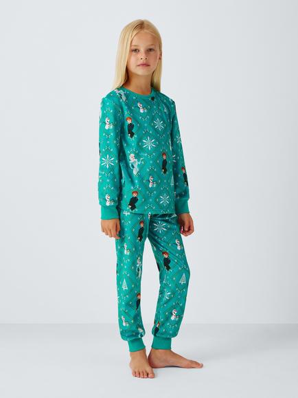 Brand Threads Kids' Long Sleeve Frozen Print Pyjama Set, Teal, Teal