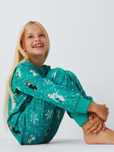 Brand Threads Kids' Long Sleeve Frozen Print Pyjama Set, Teal - view 2, Teal