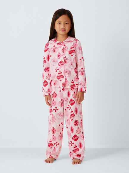 Brand Threads Kids' Long Sleeve Barbie Print Pyjama Set, Pink, Pink