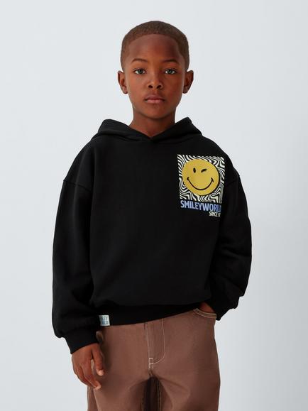 Brand Threads Kids' Smiley World Hoodie, Black, Black
