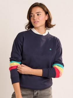 Brakeburn Avon Crew Neck Stripe Sleeve Sweatshirt, Navy/Multi, Navy/Multi