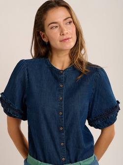 Brakeburn Berna Ruffle Puff Sleeve Shirt, Indigo, Indigo