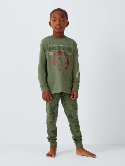 Brand Threads Kids' Smiley World Pyjama Set, Green, Green
