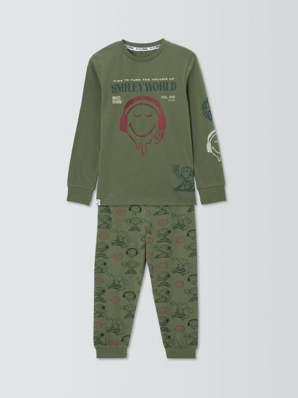 Brand Threads Kids' Smiley World Pyjama Set, Green - view 2, Green