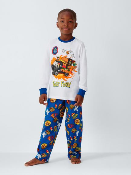 Brand Threads Kids' Long Sleeve LEGO Pyjama Set, Navy Multi, Navy Multi