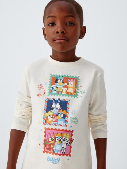 Brand Threads Kids' Bluey Christmas Pyjama Set, White Multi - view 2, White Multi