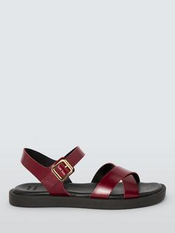 John Lewis Leighton Leather Cross Strap Footbed Sandals, Bordeaux
