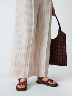 John Lewis Leighton Leather Cross Strap Footbed Sandals - view 2, Bordeaux