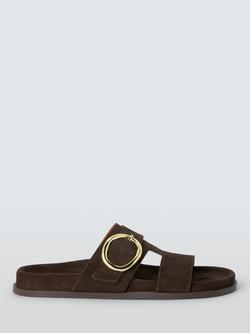 John Lewis Lilibeth Suede Feature Buckle Mule Slider Sandals, Chocolate, Chocolate