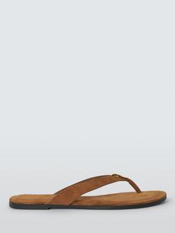John Lewis Libby Suede Feature Hardware Toe Post Flat Sandals, Tan, Tan