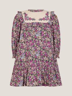 Monsoon Baby Embroidered Collar Floral Dress, Purple, Purple