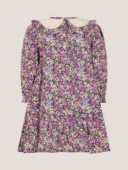 Monsoon Baby Embroidered Collar Floral Dress, Purple - view 2, Purple