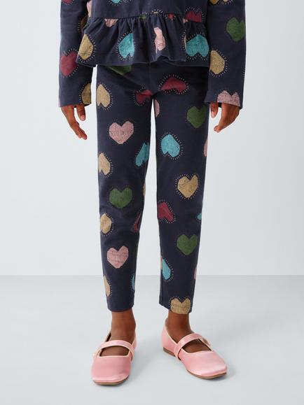John Lewis Kids' Heart Print Leggings, Blue, Blue