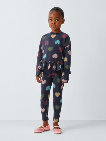 John Lewis Kids' Heart Print Leggings, Blue - view 2, Blue