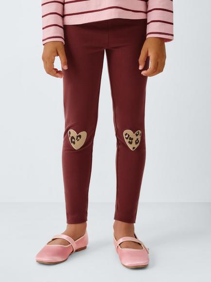 John Lewis Kids' Heart Patch Leggings, Red, Red