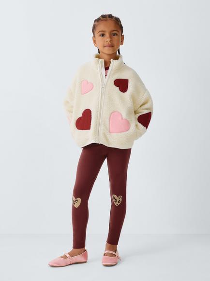 John Lewis Kids' Heart Patch Leggings, Red - view 2, Red