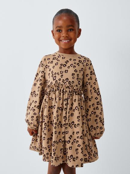 John Lewis Kids' Floral Print Long Sleeve Dress, Multi, Multi