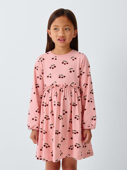 John Lewis Kids' Cherry Print Dress, Pink/Red, Pink, Red