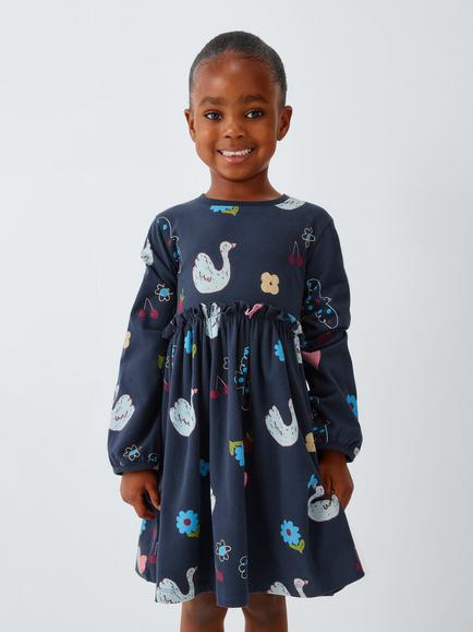 John Lewis Kids' Swan Floral Print Dress, Multi, Multi