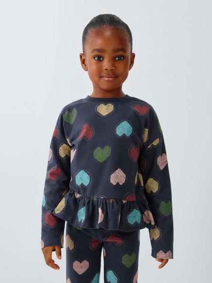 John Lewis Kids' Heart Print Peplum Top, Multi, Multi