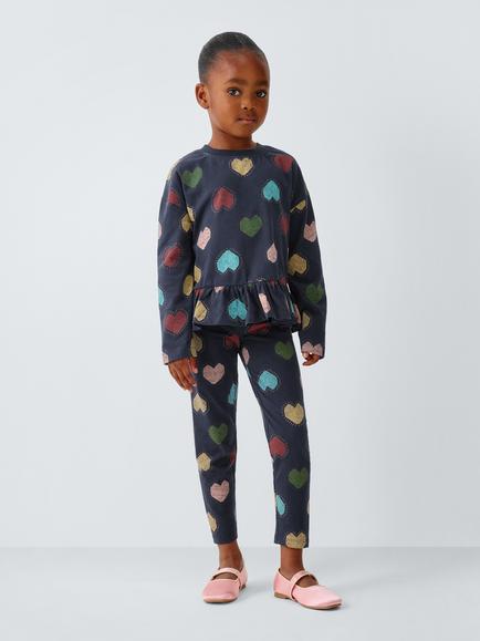 John Lewis Kids' Heart Print Peplum Top, Multi - view 2, Multi