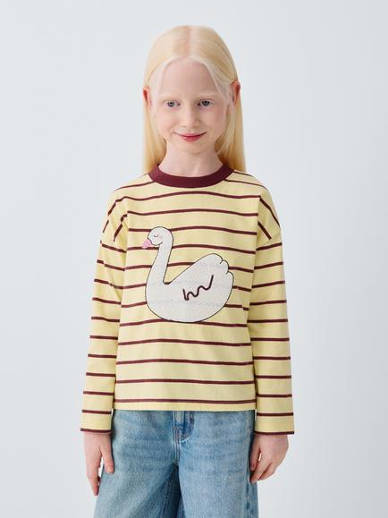 John Lewis Kids' Swan Embroidered Long Sleeve Top, Multi, Multi