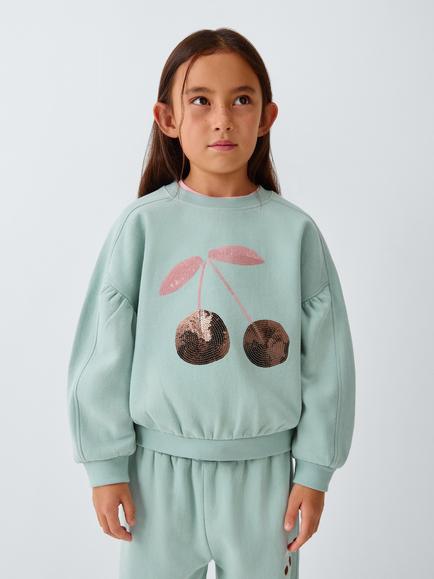 John Lewis Kids' Sequinned Cherry Jumper, Blue, Blue
