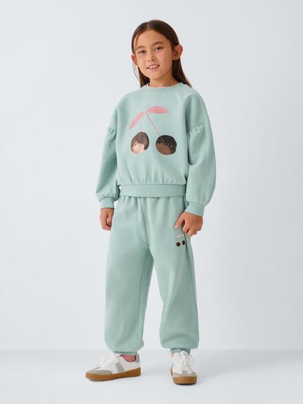 John Lewis Kids' Sequinned Cherry Jumper, Blue - view 2, Blue