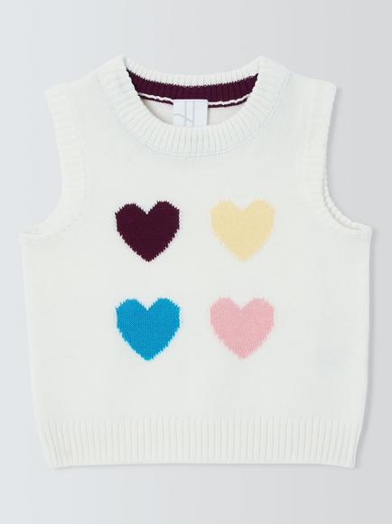 John Lewis Baby Heart Knitted Vest, Cream/Multi, Cream/Multi