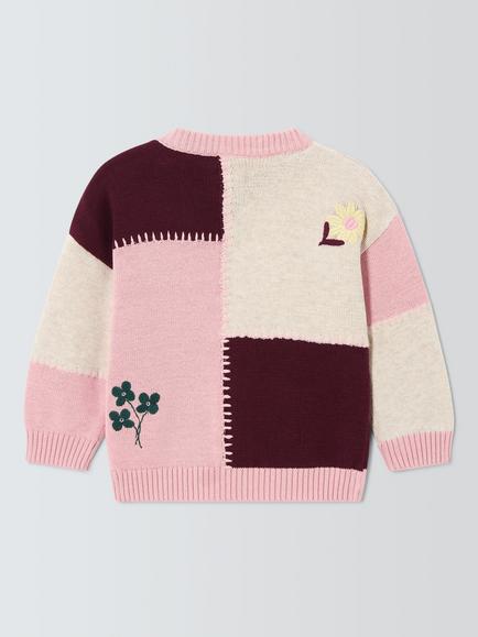 John Lewis Baby Patchwork Knit Jumper, Pink/Natural - view 2, Pink/Natural