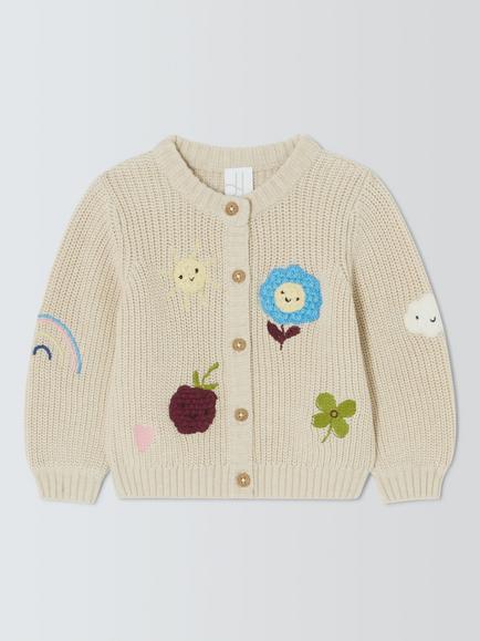 John Lewis Baby Appliqué Cardigan, Natural, Natural
