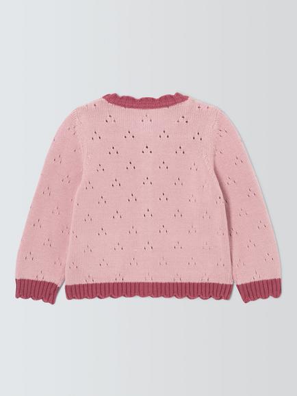 John Lewis Baby Pointelle Knit Cardgian, Red/Pink - view 2, Red/Pink